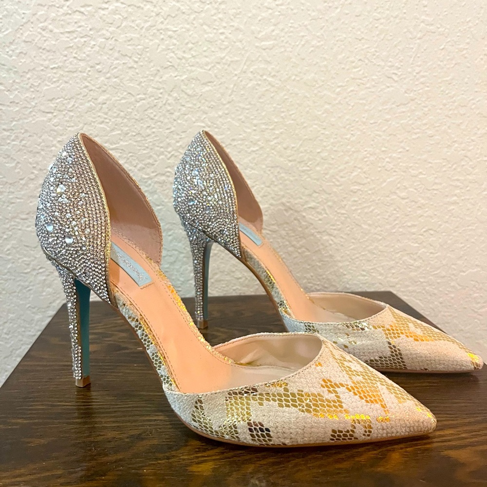Betsey Johnson Blue Bottom Rhinestone Heels